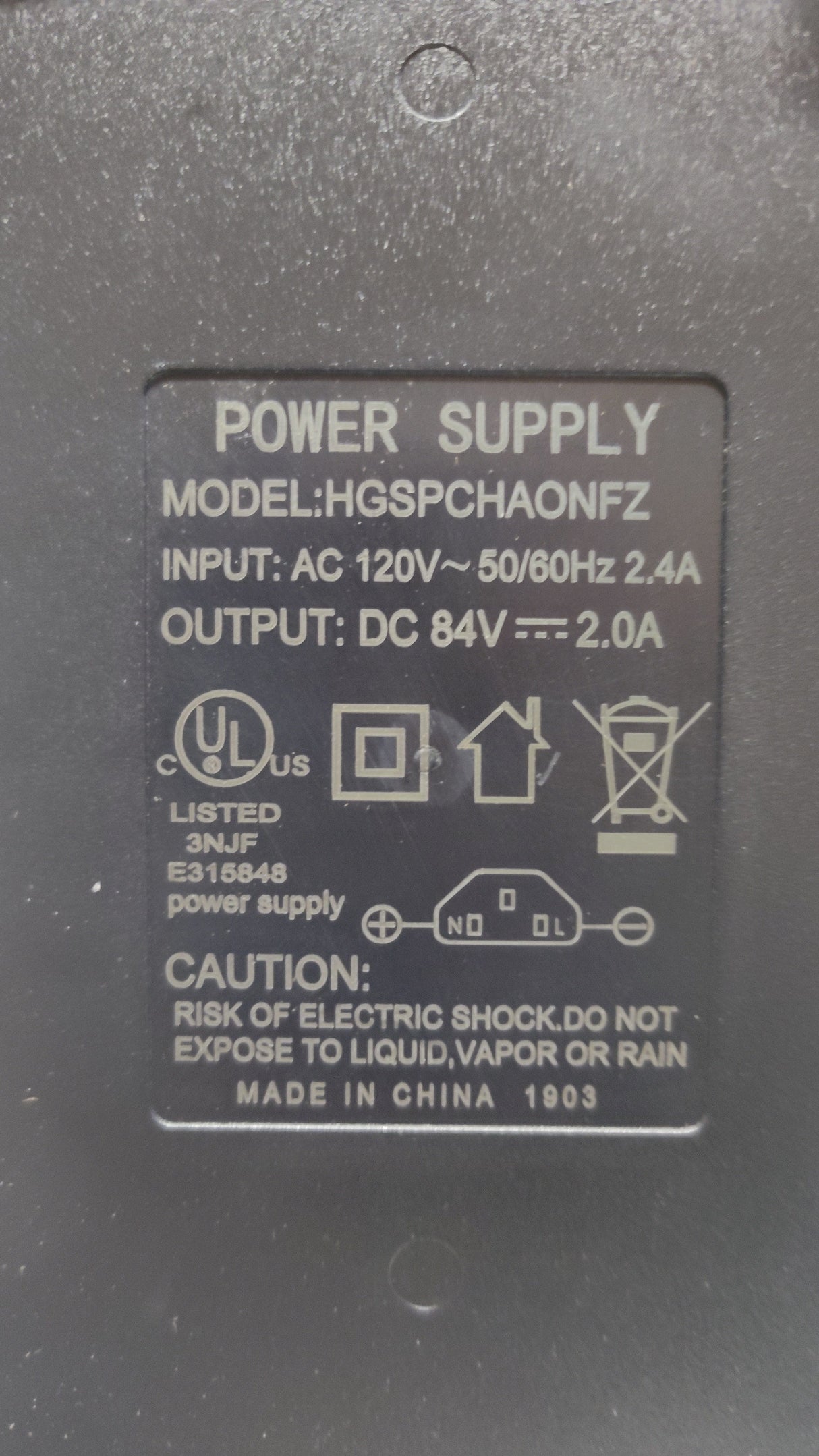 Daymak Battery & Motor Charger 84V-2.0Ah LAB - PC T-Type plug
